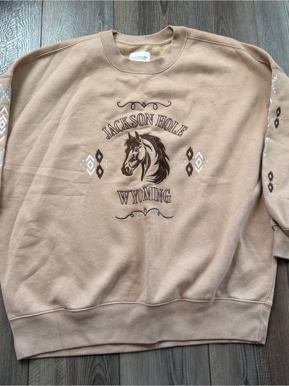 Abercrombie & Fitch Tan Crewneck Sweatshirt with Horse Graphic